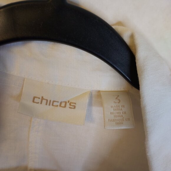 Chico's Linen Blazer Women's XL White Ruched Front Eyelet Mother of Pearl Button - Picture 9 of 15